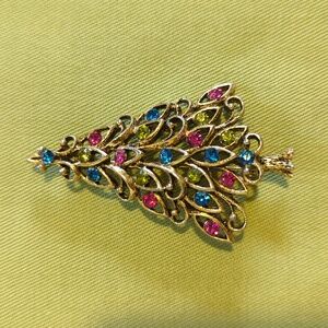 Vintage Holiday Tree Brooch with Multicolored Stones
